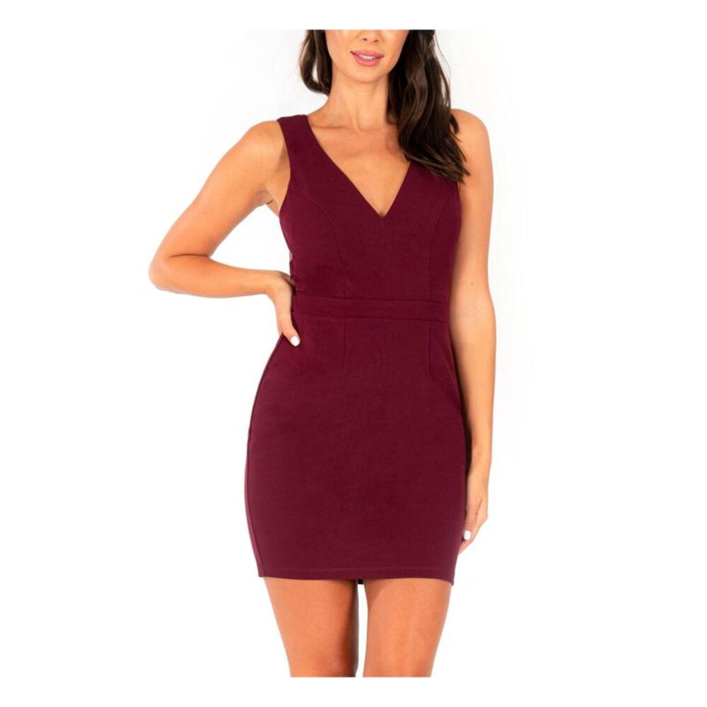 SPEECHLESS Womens Short Dress Burgundy Sleeveless Illusion-back Juniors 5